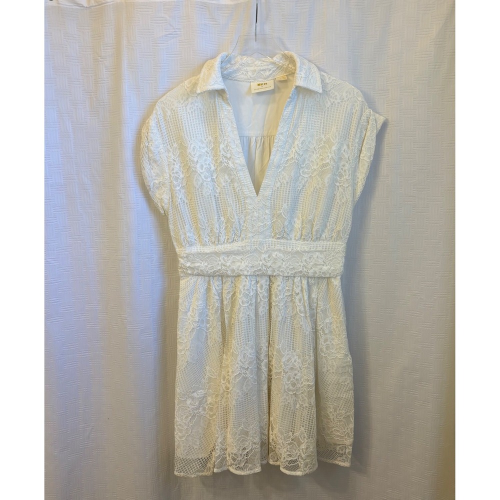 Maeve by Anthropologie Ivory Lace V-Neck Mini Dress Floral Cap Sleeve Size 10 - Picture 5 of 7